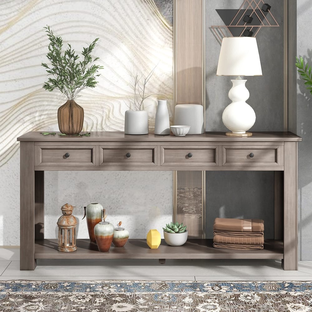 Console Table with Storage Drawers and Bottom Shelf