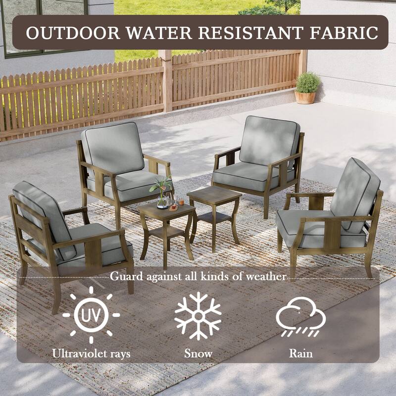 6-piece Outdoor Teak Seating Set Club Chairs with Cushions