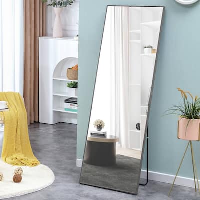 4rd Generation Gray Solid Wood Frame Full Body Mirror, Dressing Mirror, Bedroom Porch, Decorative Mirror, Clothing Mirror
