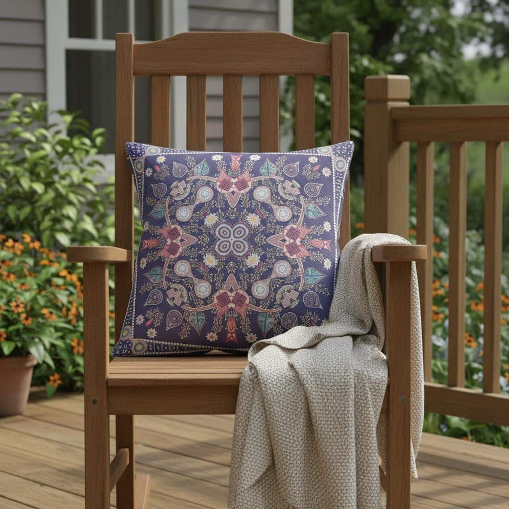 HomeRoots 16" x 16" Purple Blown Seam Paisley Indoor Outdoor Throw Pillow - 16.00' X '5.00' X '16.00