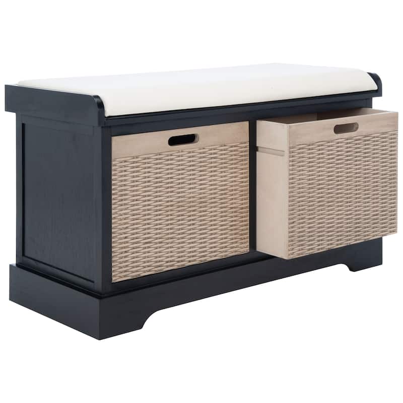 SAFAVIEH Landers 2-Drawer with Cushion Storage Bench - 32.3" W x 15" L x 19" H