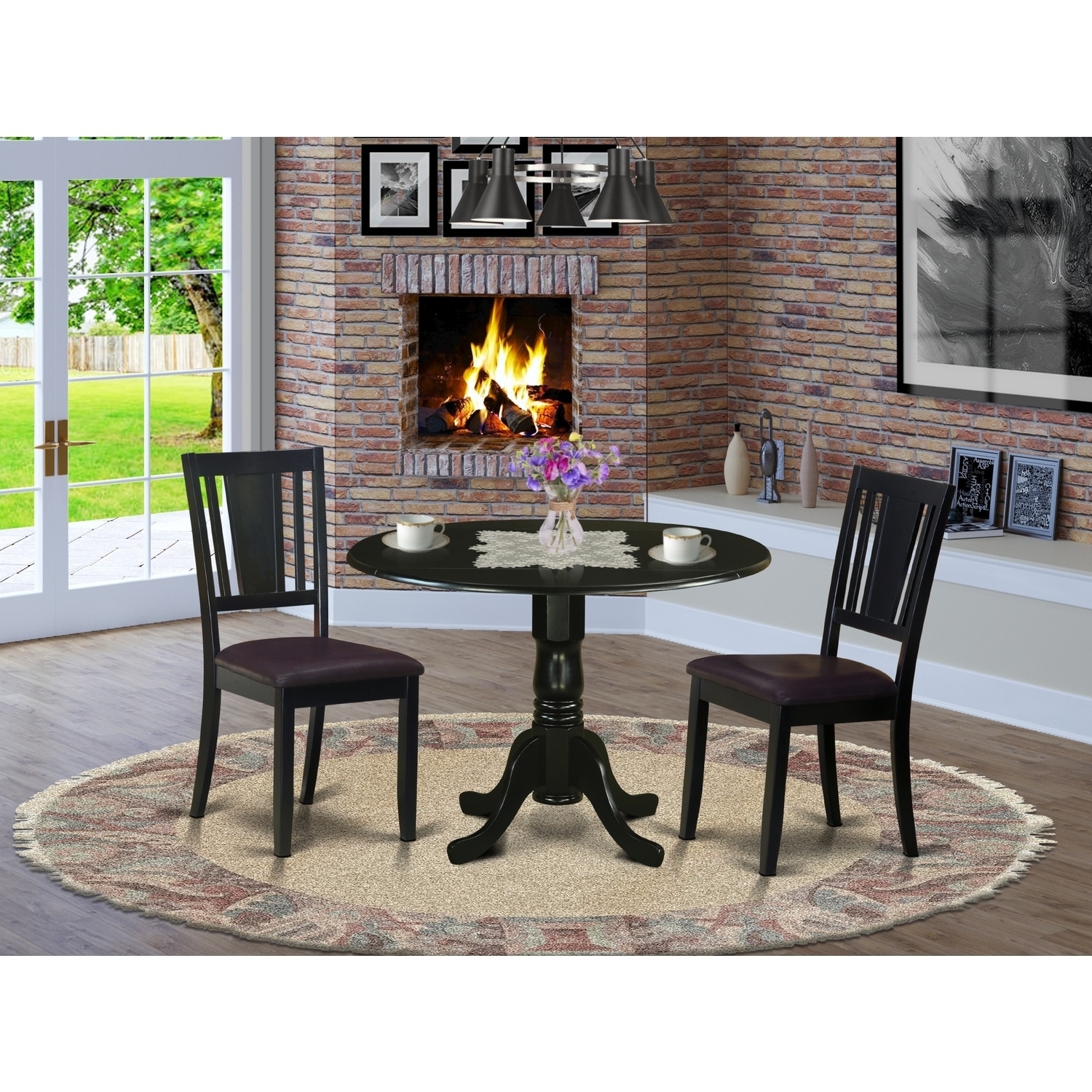 HomeStock 3-Pc Black Finish Solid Wood Top - Dining Room Set - Seats 4