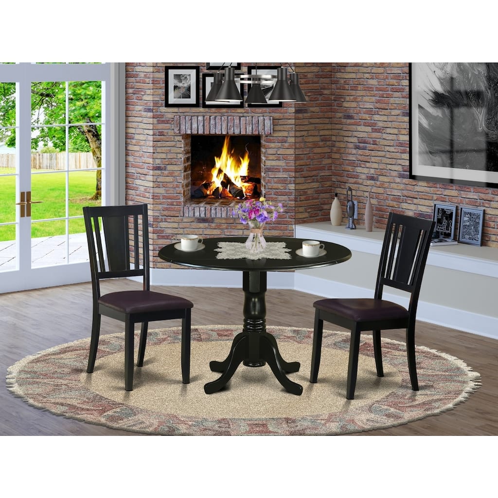 HomeStock 3-Pc Black Finish Solid Wood Top - Dining Room Set - Seats 4