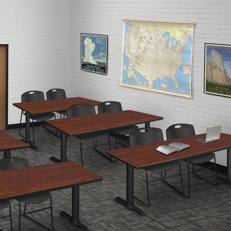 72" x 24" Training Table- Cherry & 2 Stack Chairs- Black