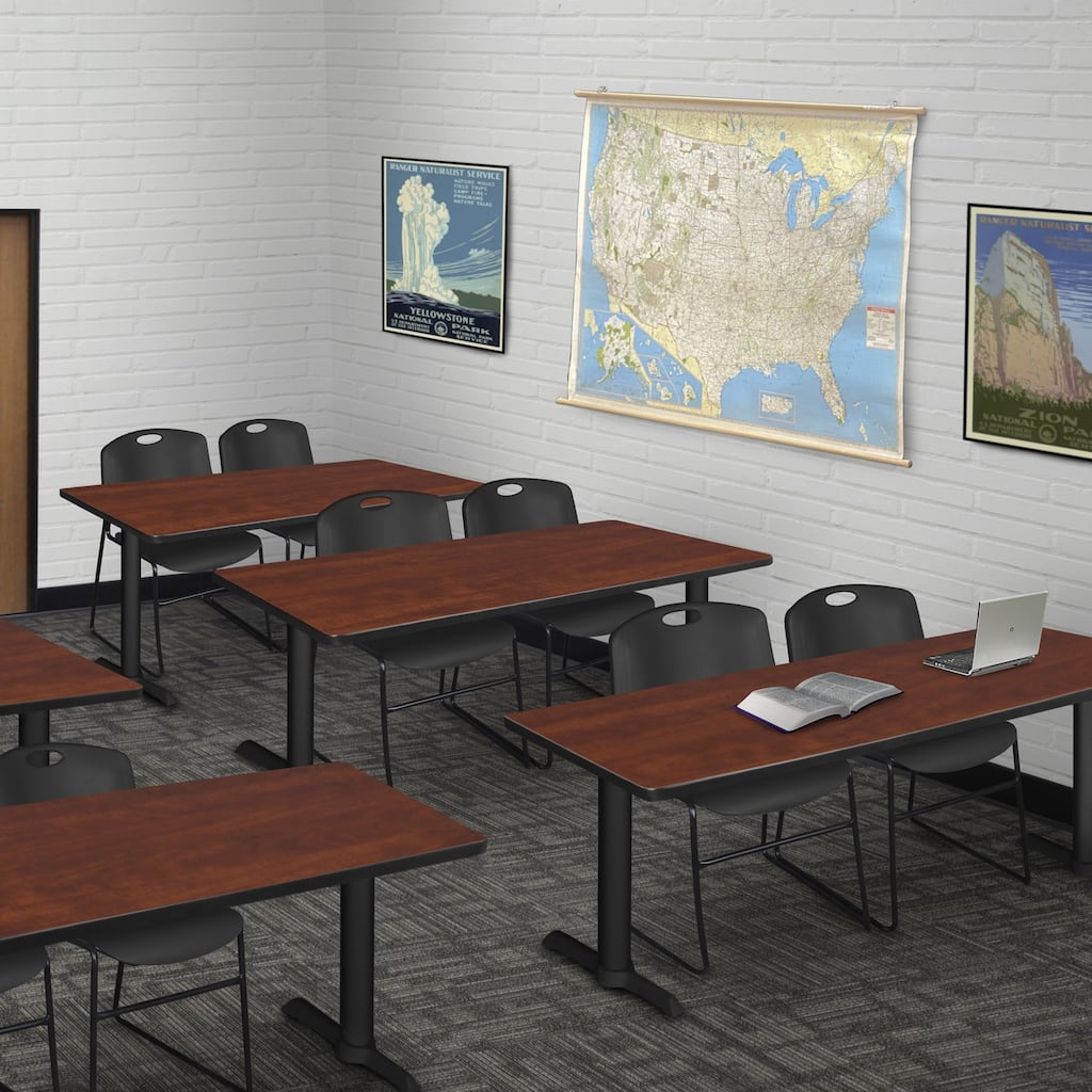 72" x 24" Training Table- Cherry & 2 Stack Chairs- Black