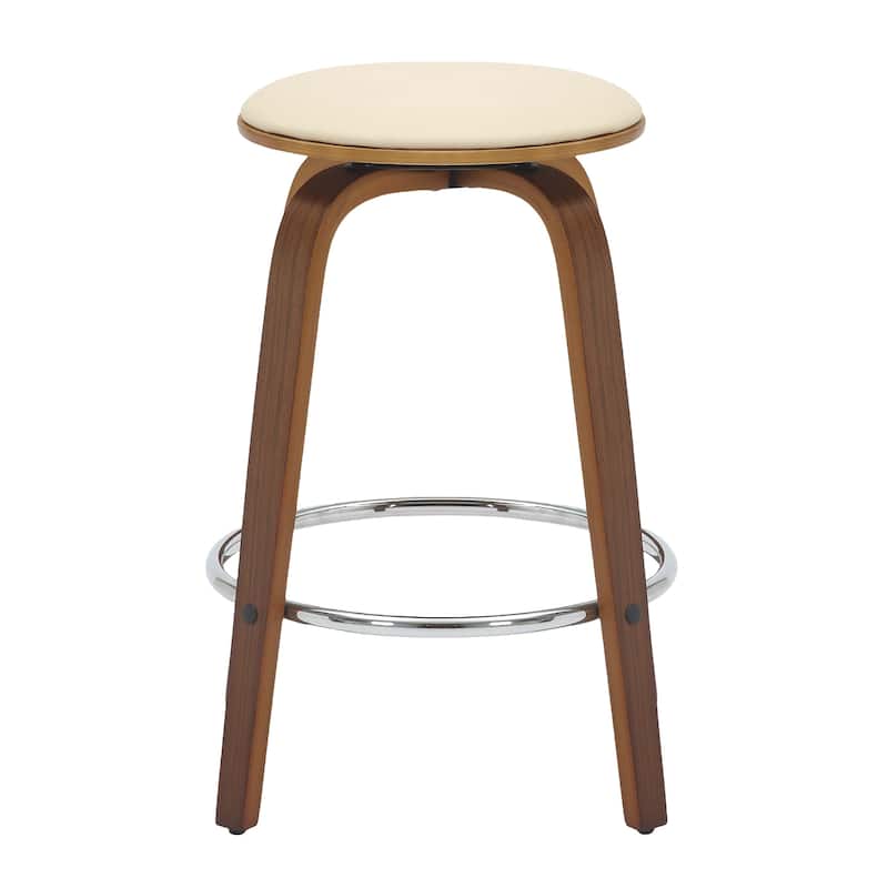 Leather Counter Stool Swivel Round Seat Poplar Wood Frame Iron Foot Rest