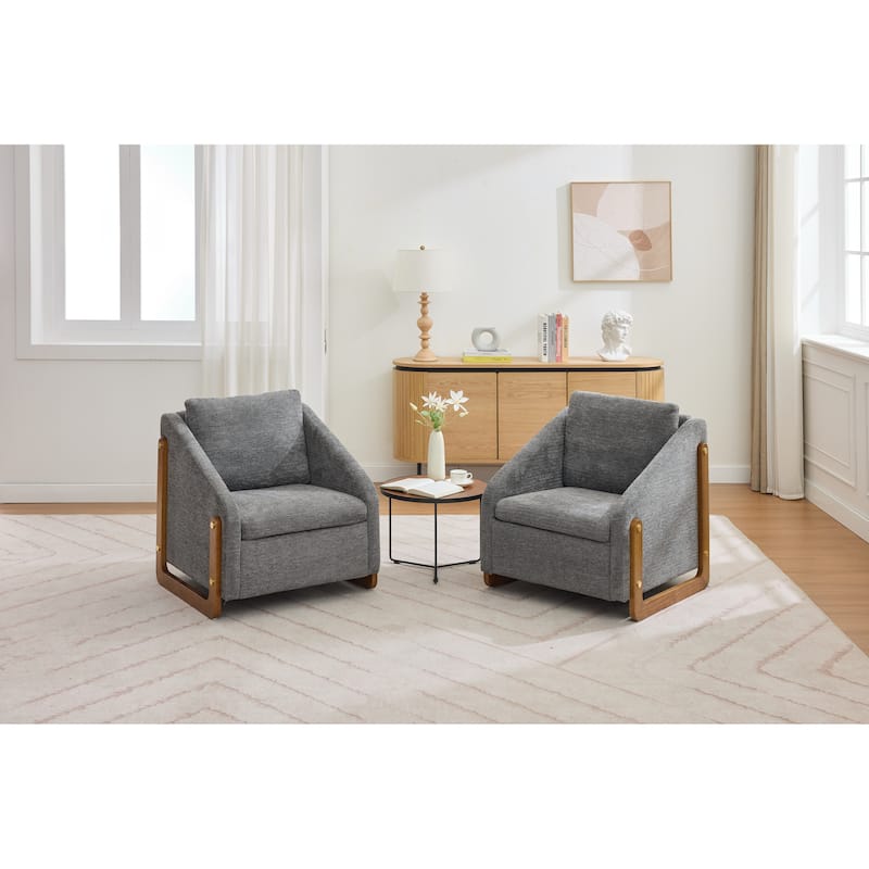 Chenille Armchair with Wooden Frame