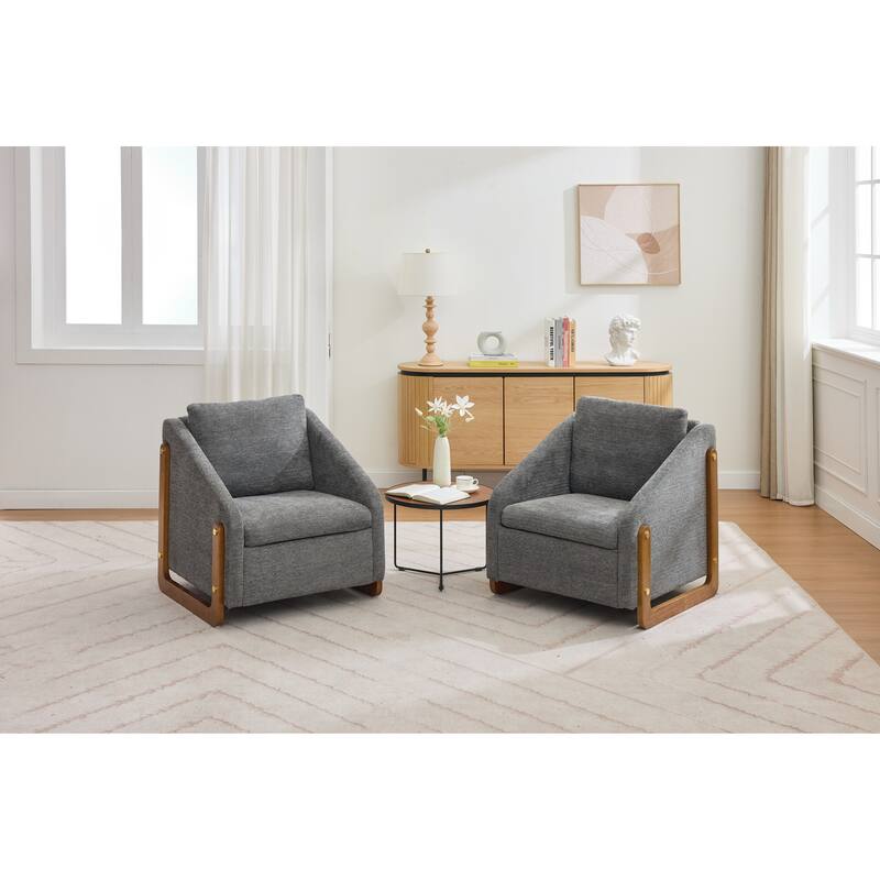 Modern Chenille Upholstered Armchair with Wooden Side Frame, Single Accent Leisure Chair with Backrest for Living Room, Bedroom