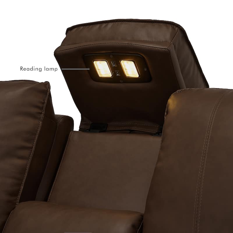 3-Piece Faux Leather Sofa Set with Double Width Seat, Power Recliner, Loveseat & Sofa, Wireless charging and Reading Lamp