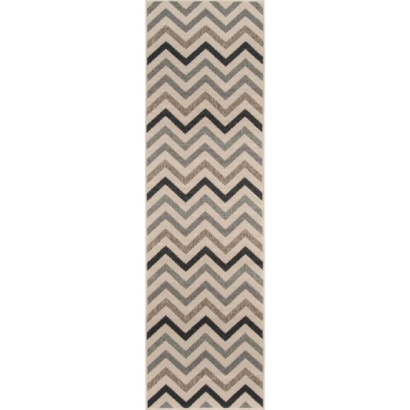Momeni Baja Chevron Indoor Outdoor Rug - 2'3" x 7'6" Runner - Sage