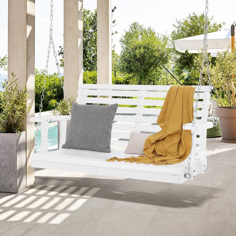White Cedar Wood Swing with Steel Chains, 880 lbs Strong Load Capacity - 58.8” L x28” W x 23.6” H