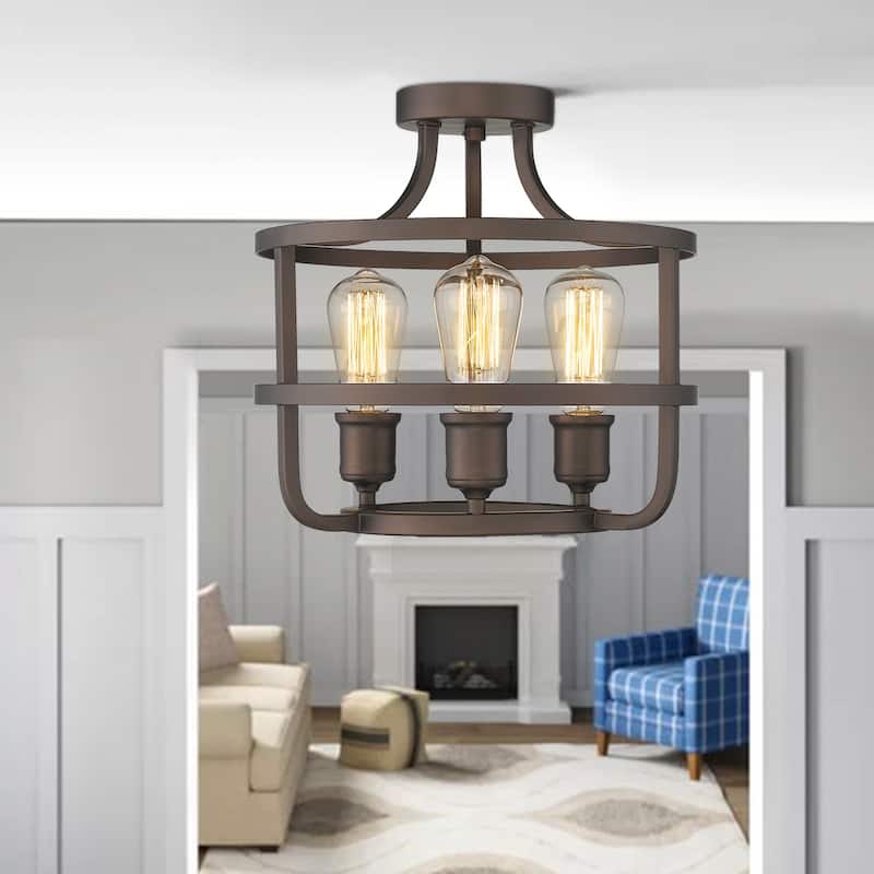 15 Inch Farmhouse Close to Flush Ceiling Light Fixture 3-Light - ‎Oil Rubbed Bronze - ‎14.9 x 14.8 x 14 inches