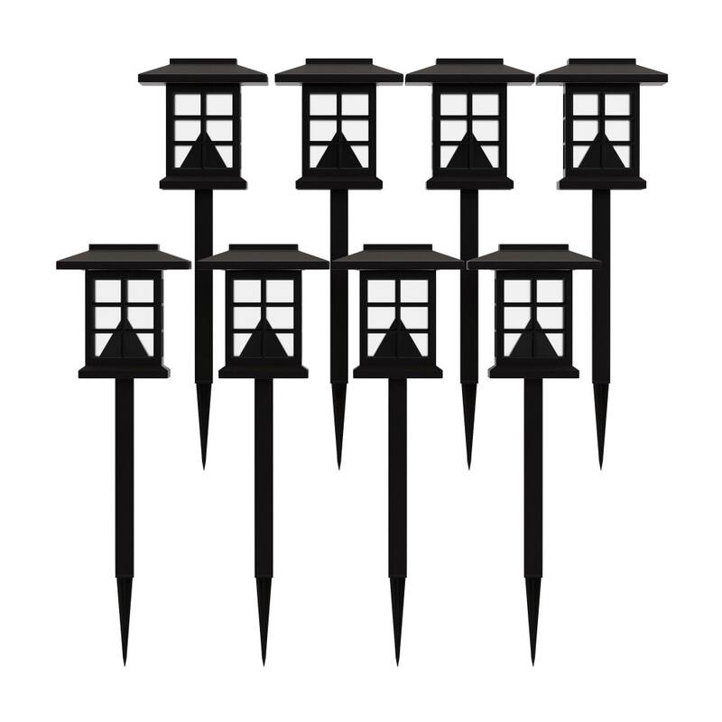 All - Weather Lantern Design Solar Powered LED Landscape Lights - Set of 8 - Brown