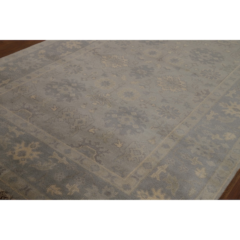 Gray Oushak Indian Area Rug Handmade Wool Carpet - 6'2" x 8'10"