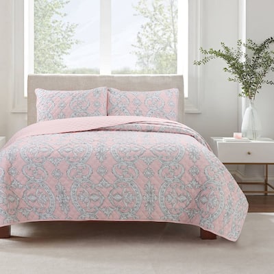 Cozy Line Millennial Pink Floral Majesty Medallion Polyester Quilt Bedding Set