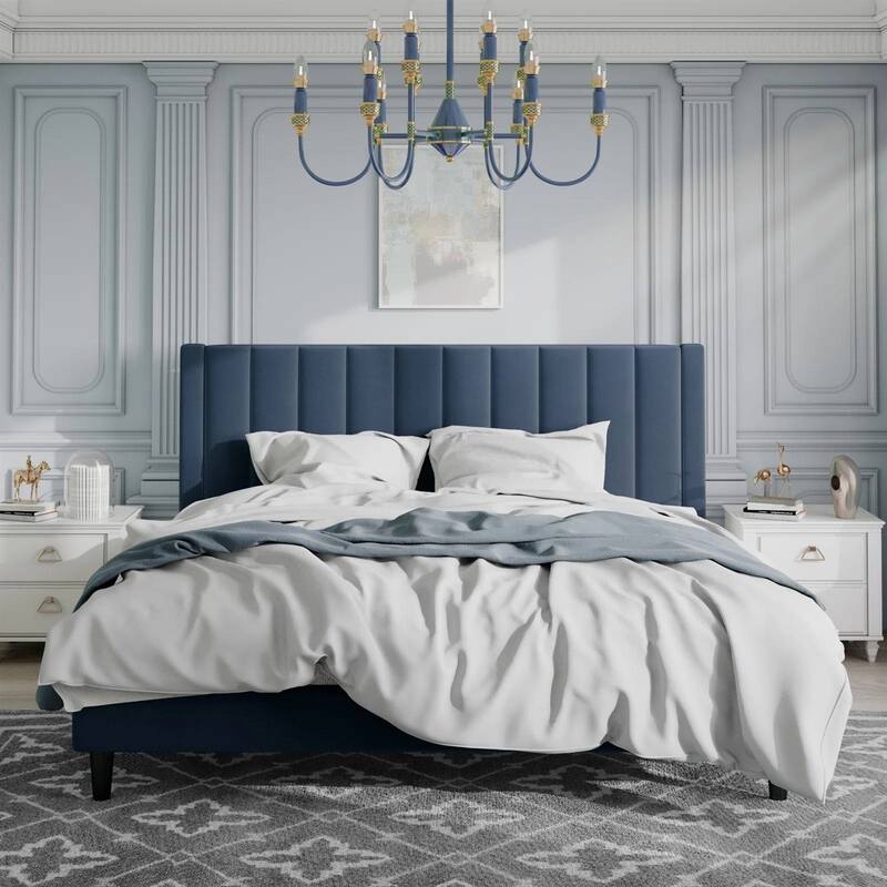 Modern Velvet Platform Bed Frame Full Size Upholstered