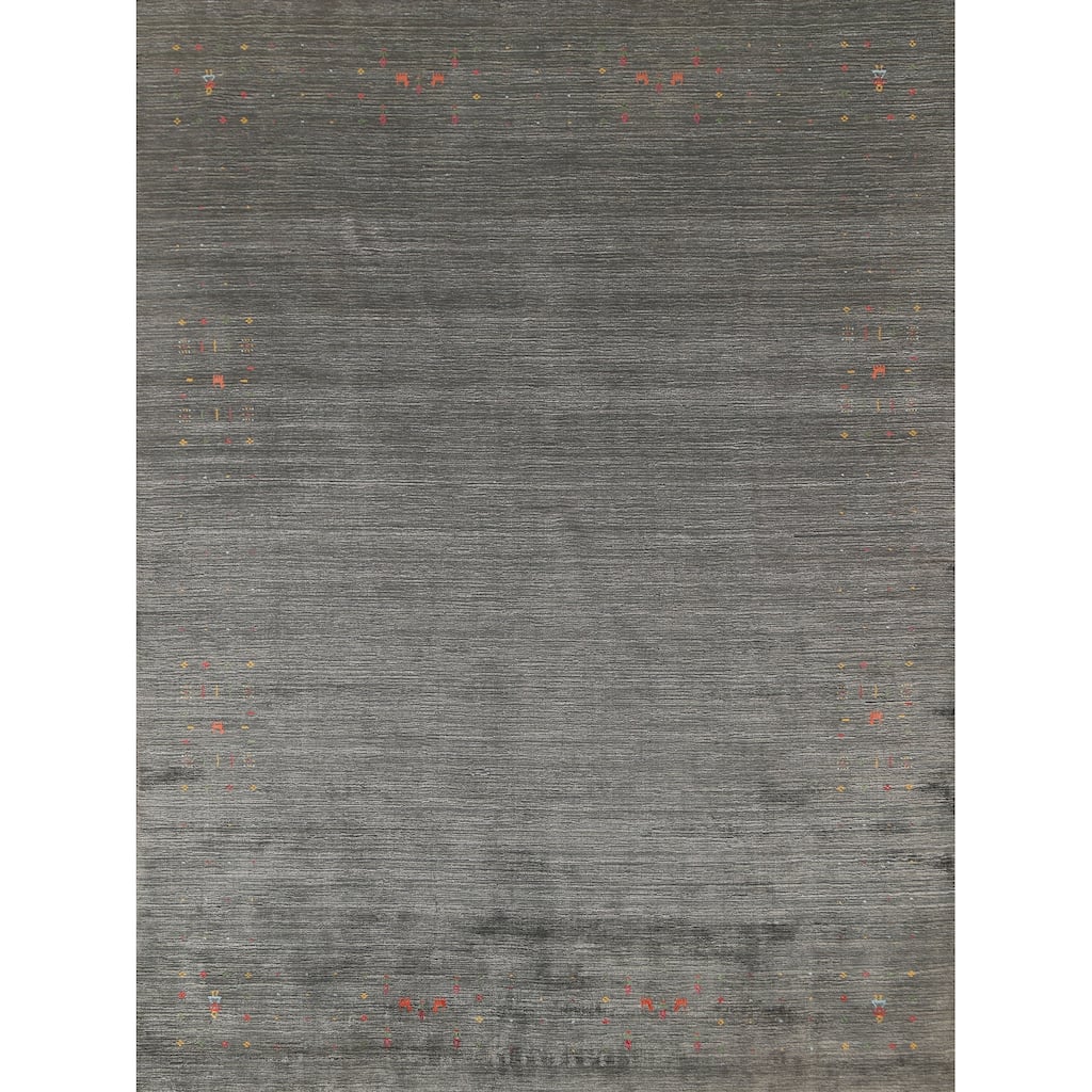 Gray & Green Gabbeh Oriental Area Rug Handmade Wool Carpet - 7'9"x 9'9"