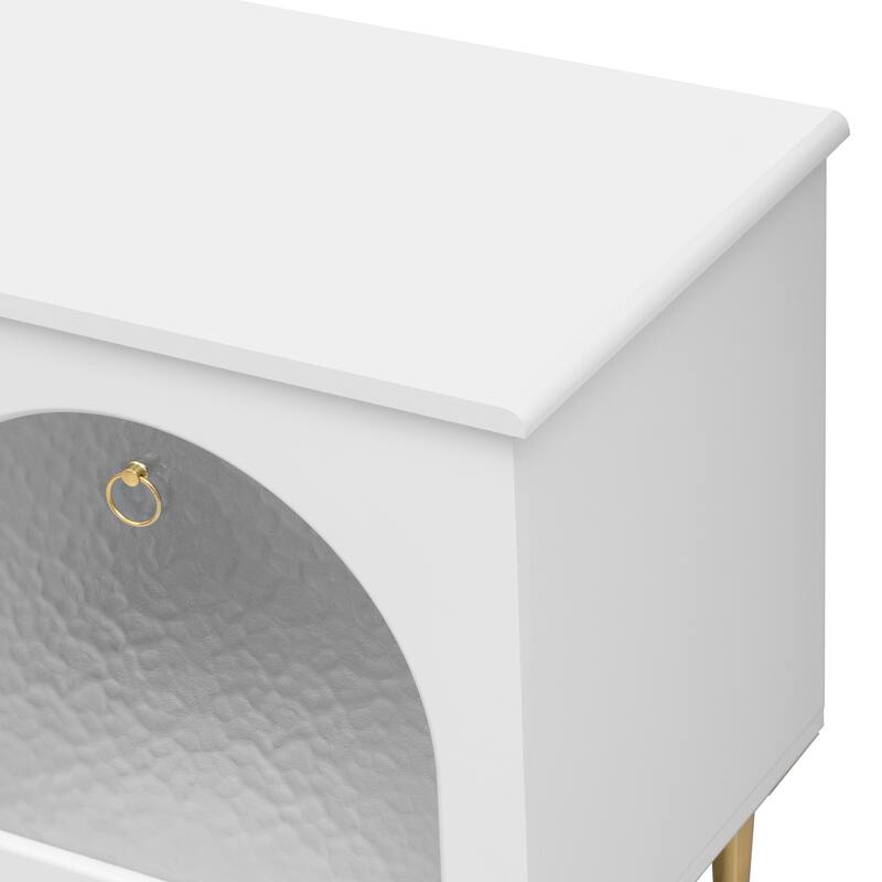 Retro-Style TV Stand, for TVs up to 85 Inches with 2 Cabinets, 4 Drawers and Anti-Tipping Device, for Living Rooms, White