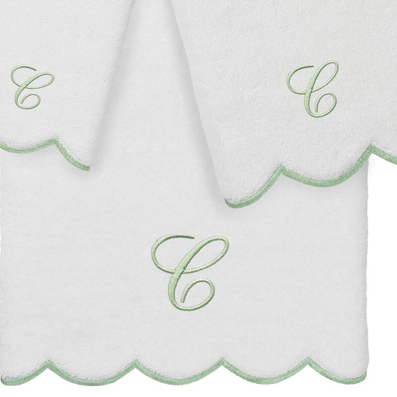 Authentic Hotel and Spa 100% Turkish Cotton Green ADORNIA Scallop Personalized 3 Piece Towel Set - 3 Piece Set