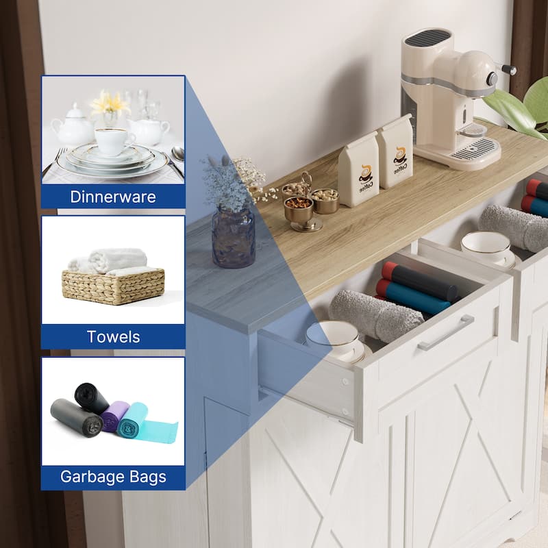 Moasis 10 Gallon Kitchen Tilt Out Trash Bin Cabinet with 2-Drawer and Strong Storage
