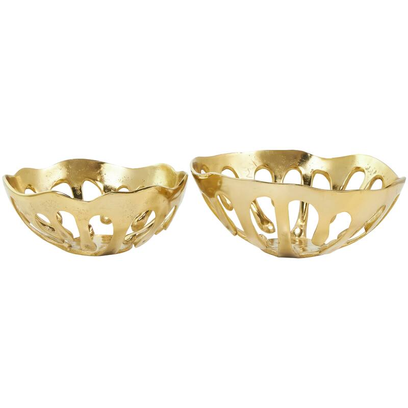 Aluminum Metal Drip Decorative Bowl with Open Frame Design (Set of 2)