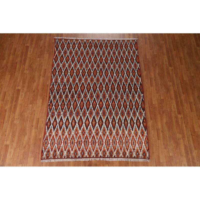 Hand Knotted Oriental 100% Wool Carpet Modern All-Over Oranges & Rust Moroccan Area Rug - 7' 11'' X 5' 8''