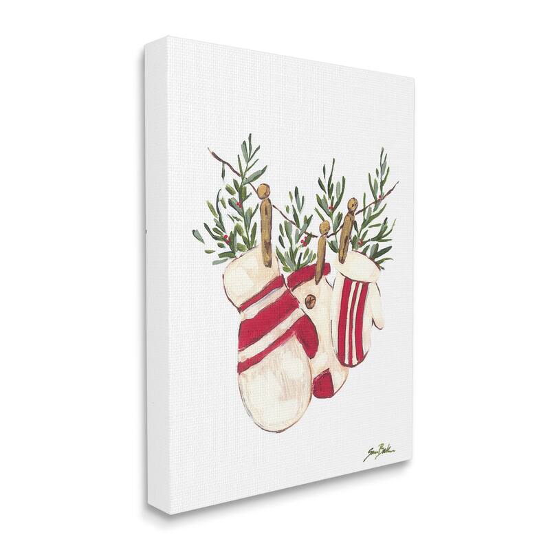 Stupell Winter Mittens on Clothesline Canvas Wall Art Design By Sara Baker
