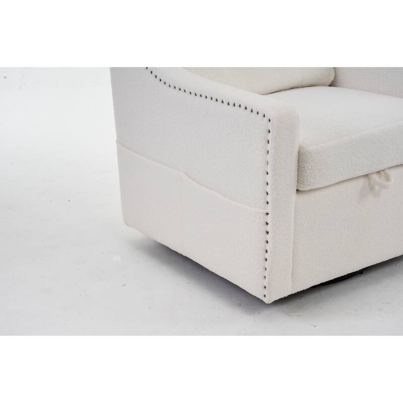 Teddy Upholstered Swivel Accent Chair, Single Sofa Chair with High Backrest, Lounge Armchair with Metal Base & Side Pocket