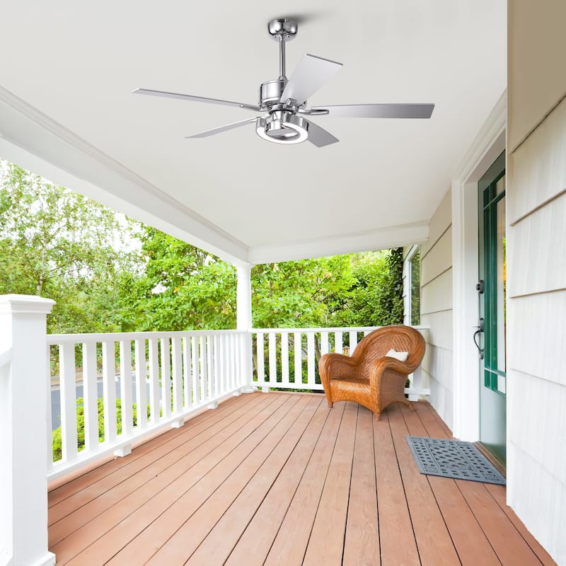 52" Chrome Modern Dimmable LED Indoor Ceiling Fan with Light and Remote