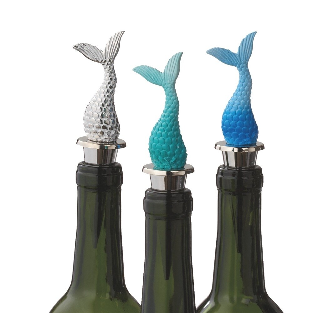 Shop Set Of 3 Blue Silver And Aqua Mermaid Tail Decorative Wine