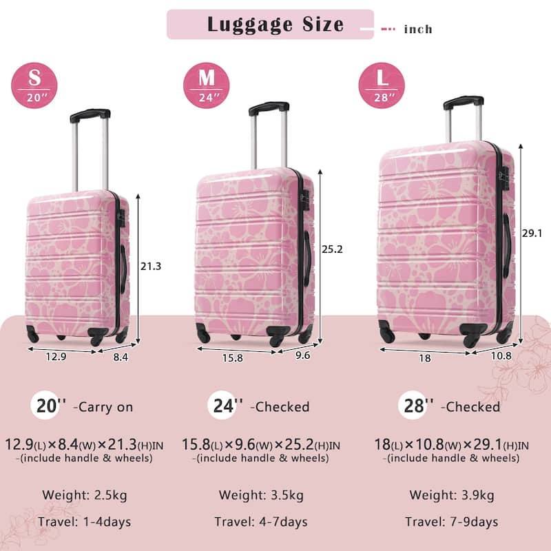 20"24"28" 3 Piece ABS+PC Hardshell Lightweight Durable Carry on Luggages Set with TSA Lock for Travel