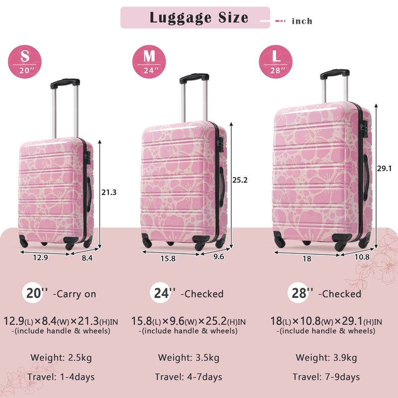 3-Piece, Modern Luggage Sets, Lightweight Luggage with Silicone Handles and Combination Lock, for Boarding Travel