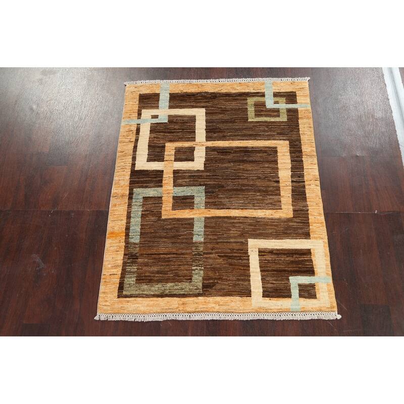 Geometric Gabbeh Kashkoli Oriental Wool Area Rug Hand-knotted Carpet - 3'7" x 4'6"