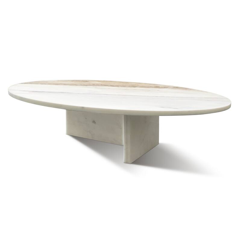 Roomfitters Round Marble Coffee Table, Natural Stone Living Room Table, Solid Marble Low Profile Design