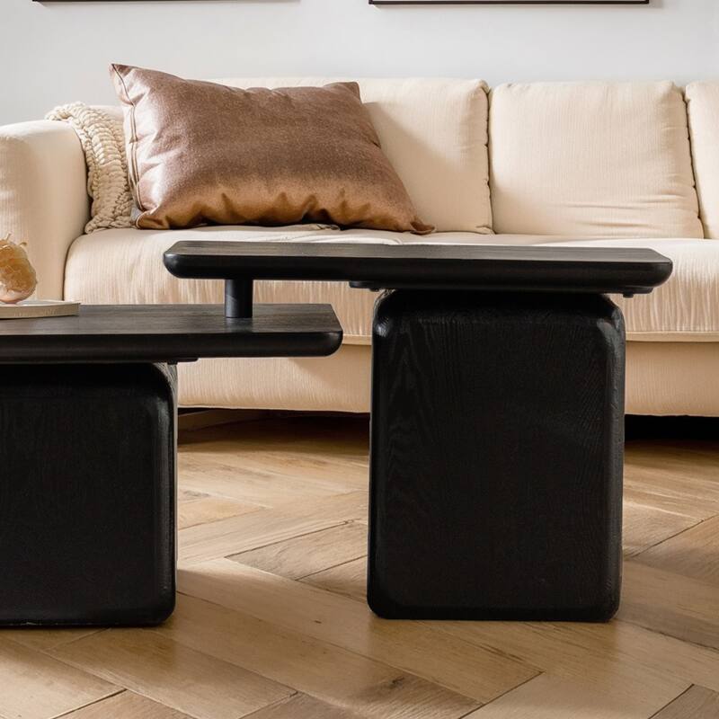 GDFStudio Lorian Square Retro Coffee Table Set with Wood Grain Finish