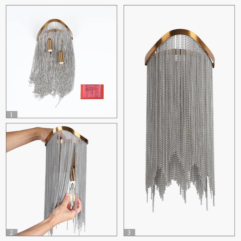 Modern Glam 2-Light Gold Wall Sconce Metal Vanity Light for Living Room Bedroom - W7" x H16.3" Max
