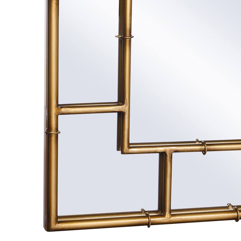 Decorative Mirror - Antiqued Gold Metal Bamboo Frame