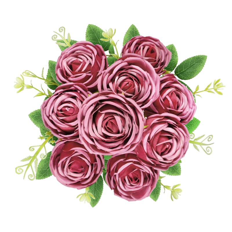 Set of 2 Dusty Burgundy Artificial Vintage Cabbage Rose Flower Stem