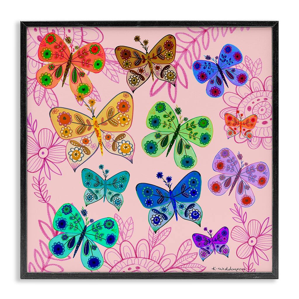 Stupell Bright Patterned Butterflies Framed Giclee Art Design By Kay Widdowson
