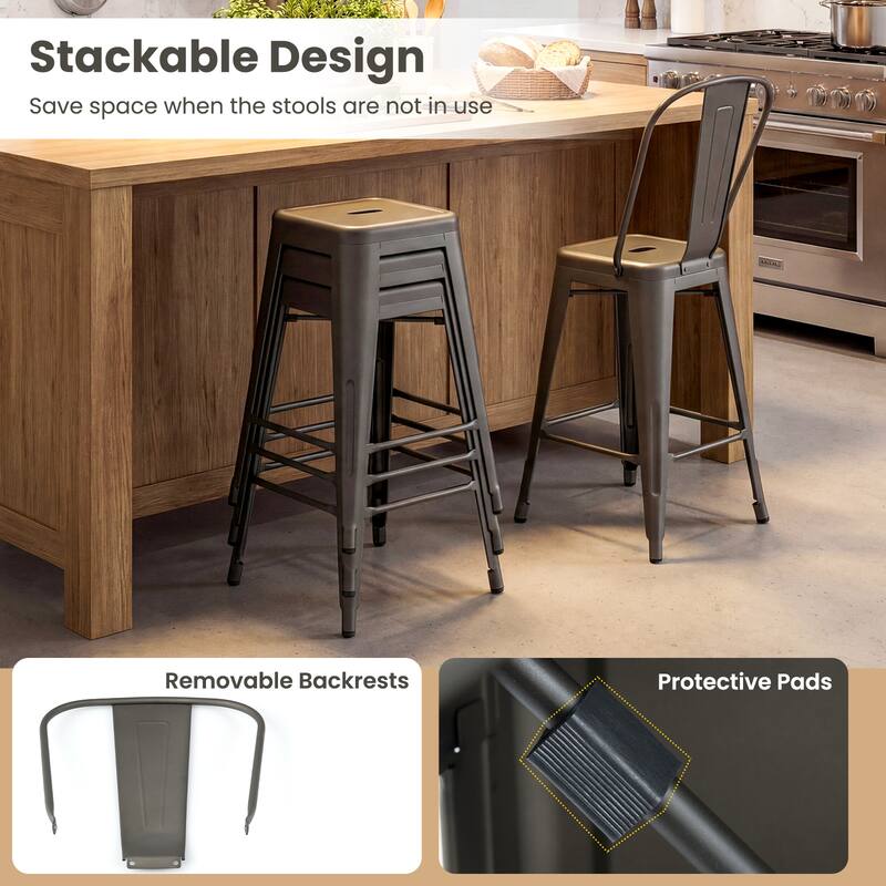 Gymax Metal Bar Stools Set of 4 24'' Counter Height Barstools w/