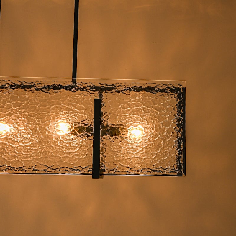 4-Light Glass Chandelier Linear Kitchen Island Light for Dining Room