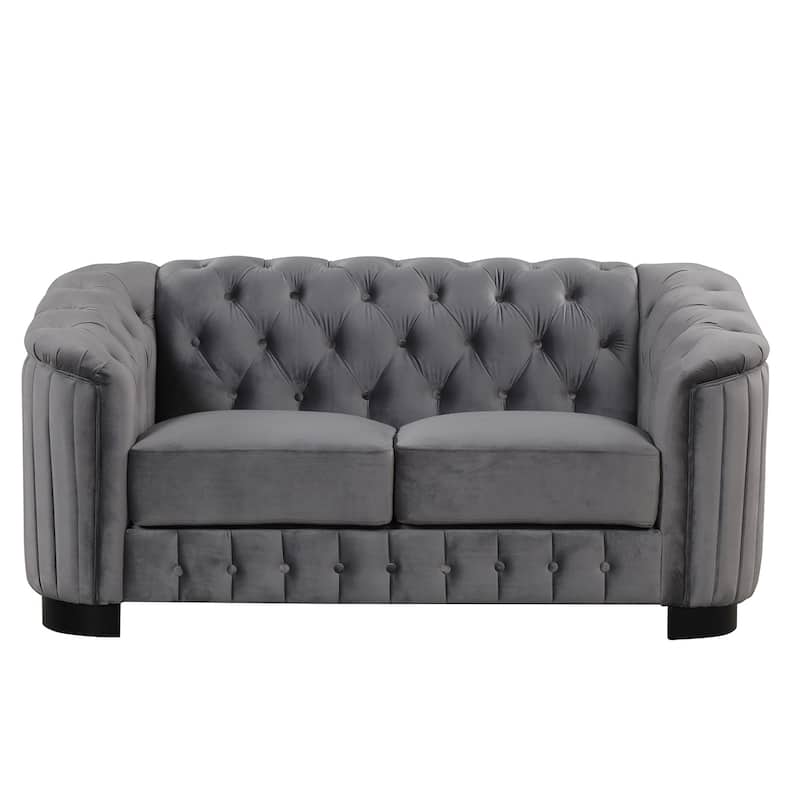 Modern 3-Piece Sofa Sets with Wood Legs,Velvet Upholstered Couches Set ...