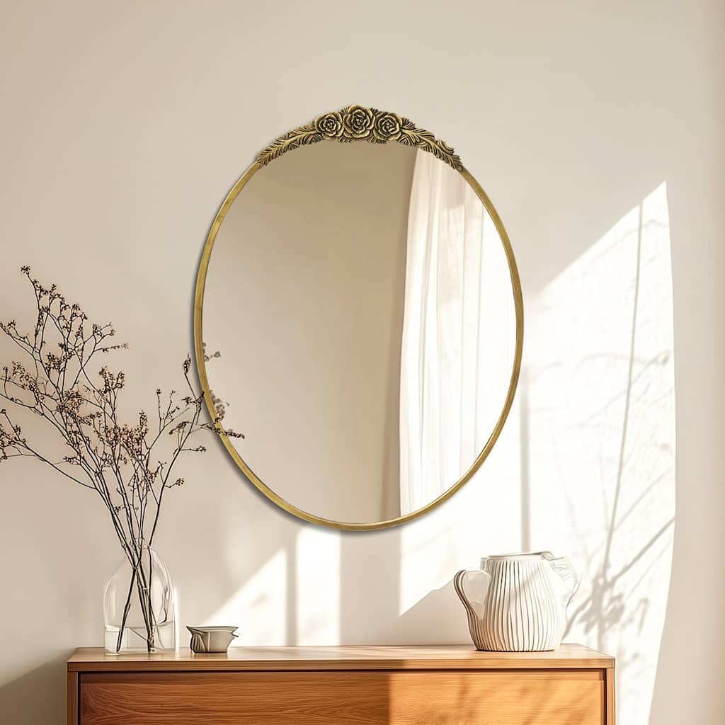 Ornate Vintage Wall Mirror Metal Frame Bathroom Baroque Inspired - 24" W x 32" H