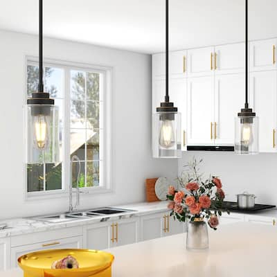 1-Light Cylinder Pendant with Clear Glass Shade - Oil Rubbed Bronze
