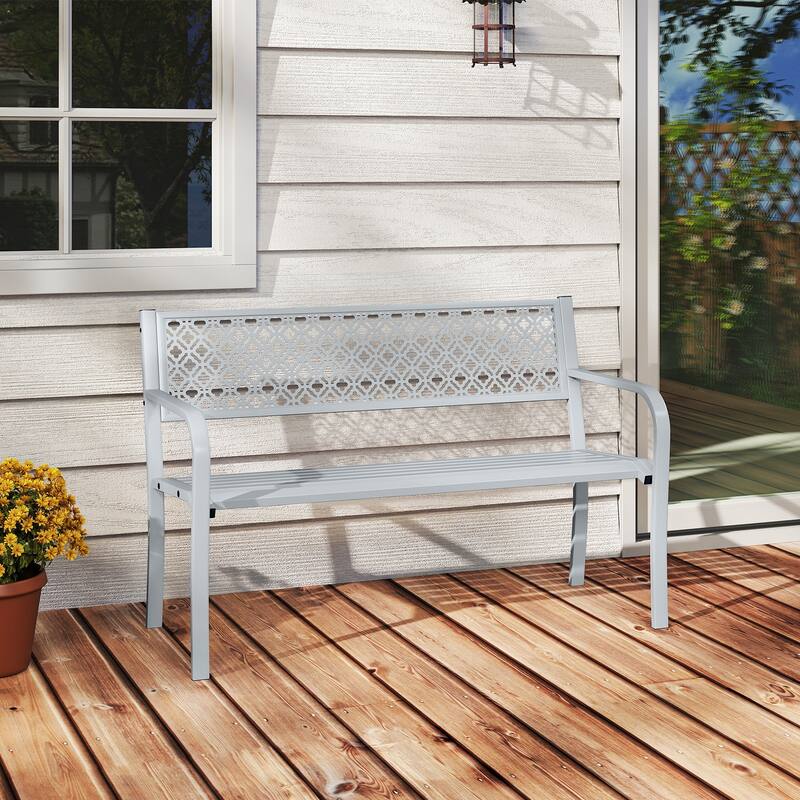 Metal Garden Bench with Lattice Backrest and 790 lbs. Weight Capacity - 50" L x 23" W x 32" H