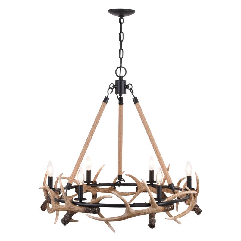Breckenridge Bronze Rustic Antler Chandelier Natural Rope Accent