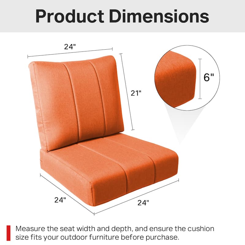 Ivora 24" W x 24" D x 6" T Water & Fade Resistant Outdoor Lounge Chair Replacement Cushion Set