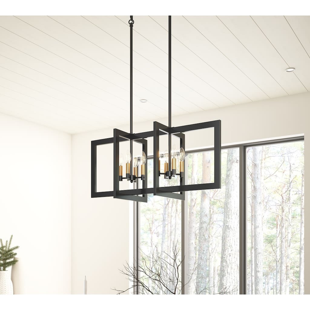 Farmhouse 8-Light Rectangle Frame Candle Chandelier Fixture for Kitchen Island