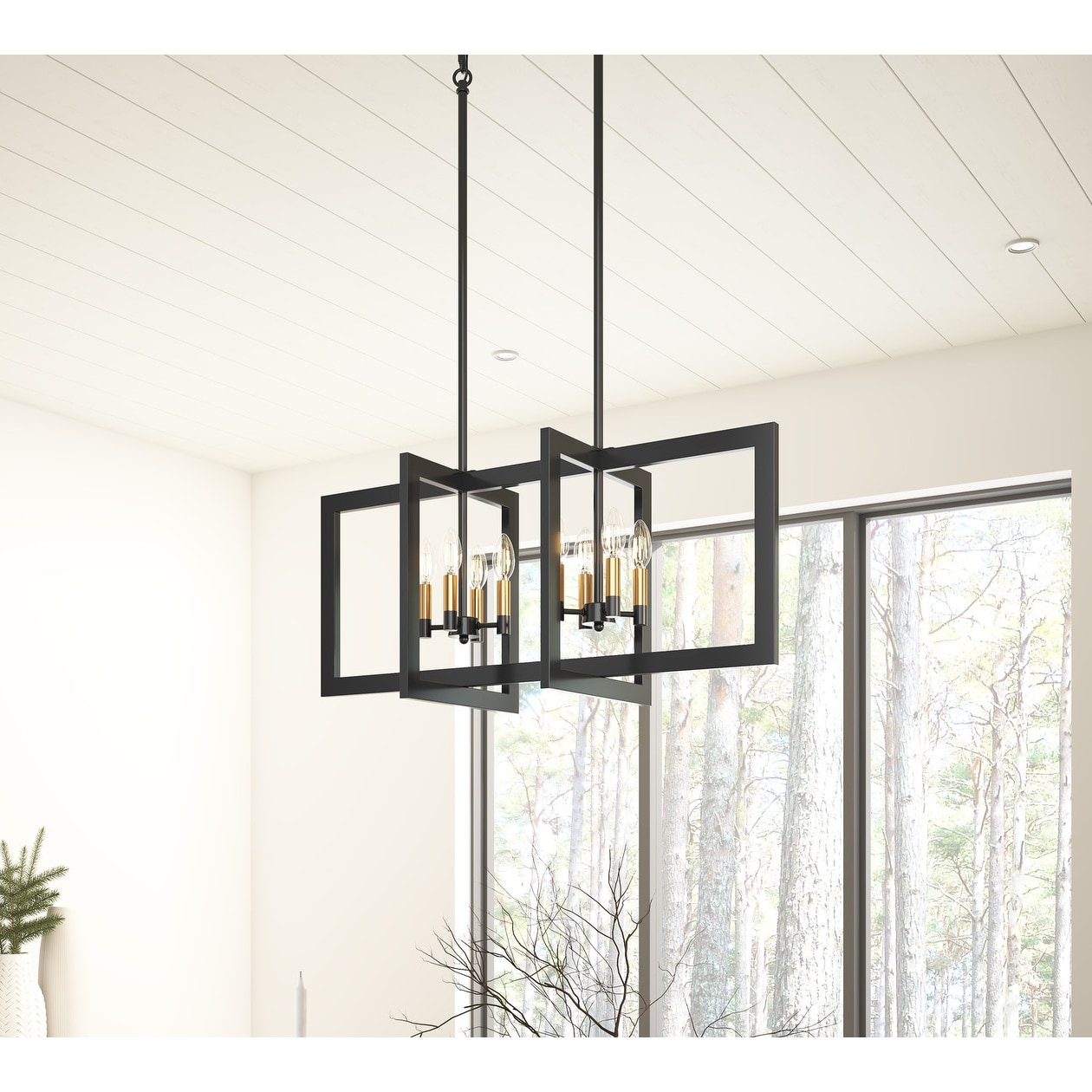 Farmhouse 8-Light Rectangle Frame Candle Chandelier Fixture for Kitchen Island