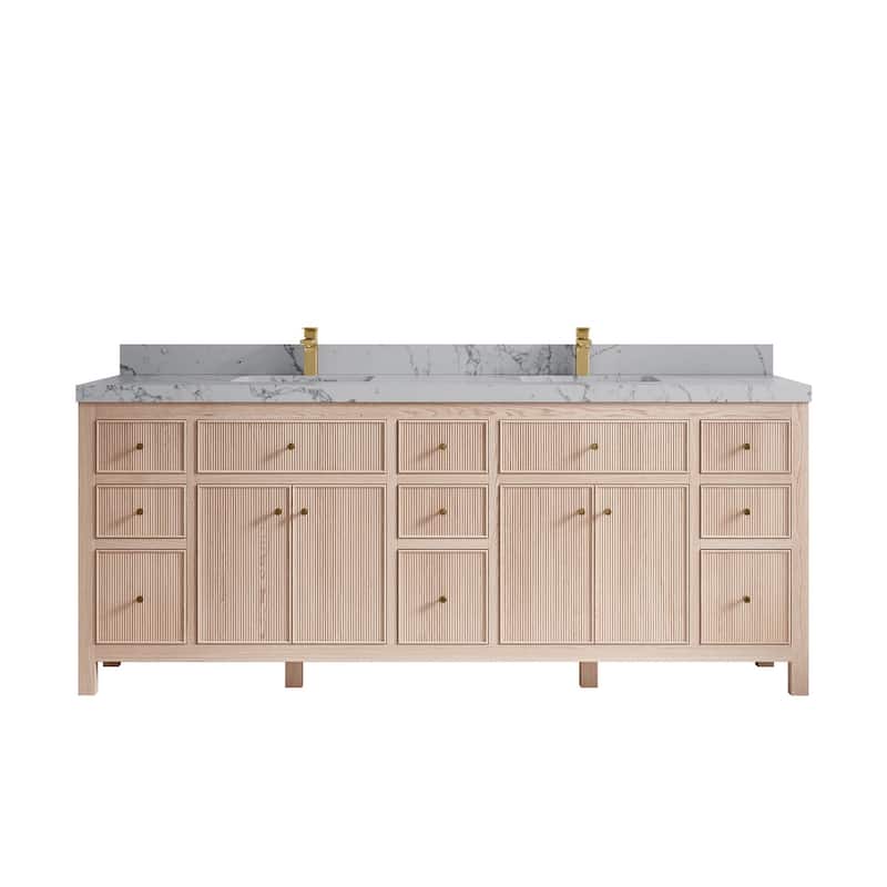 Willow Collections 84 x 22 Sonoma White Oak Double Sink Bathroom Vanity with Countertop - 2"Venatino Quartz - White Oak